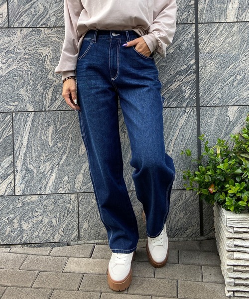 ムラサキスポーツ(ムラサキスポーツ)の「RIKKA FEMME/リッカファム ペインターパンツ ワイドデニム RF23FW21(デニムパンツ・レディース・ホワイト/ブルー/ネイビー・32inch/34inch/36inch)」の2枚目の写真
