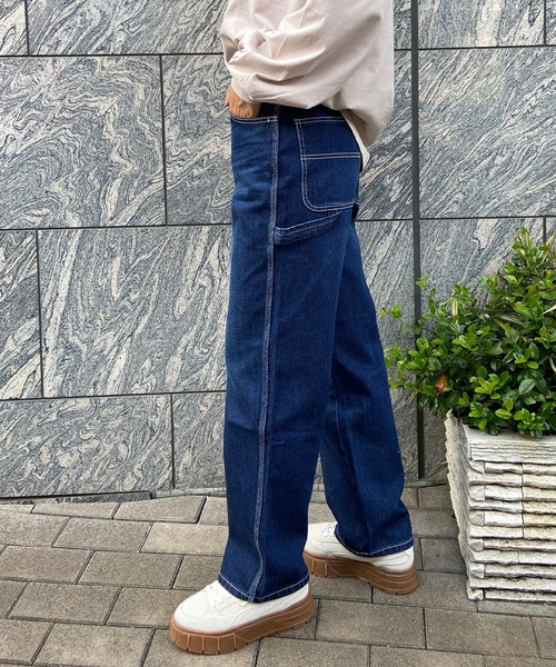 ムラサキスポーツ(ムラサキスポーツ)の「RIKKA FEMME/リッカファム ペインターパンツ ワイドデニム RF23FW21(デニムパンツ・レディース・ホワイト/ブルー/ネイビー・32inch/34inch/36inch)」の5枚目の写真