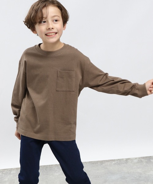 GLOBAL WORK Smile Seed Store（グローバルワーク スマイルシードストア）の「コットンＴシャツ長袖/キッズ（Tシャツ/カットソー・キッズ・モカ/ブラック/オフホワイト・120cm/130cm/140cm/110cm/100cm/150cm）」の3枚目の写真