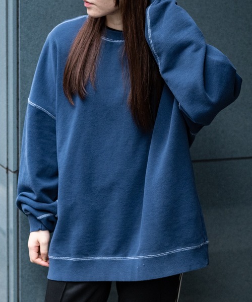 Goodwear(グッドウェア)の「【h】〔Goodwear〕ピグメント加工 ビッグシルエット クルーネックスウェット(スウェット・メンズ・ブルー/チャコールグレー/グリーン/パープル・MEDIUM/LARGE/X-LARGE)」の18枚目の写真
