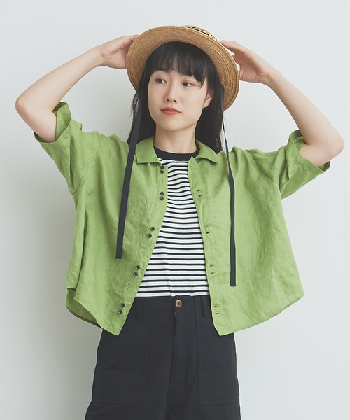 bulldesavon 60sフレンチリネンboyshirt(値札付き) AMBIDEX Store △○60sフレンチリネン ボーイ シャツ(F クロ