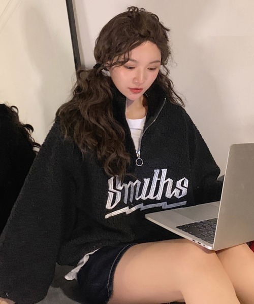 Miniministore（ミニミニストア）の「ボアトレーナー フロントジップ 韓国風 フリース（スウェット・レディース・アイボリー/ブルー/ブラック/モカ・フリー）」の17枚目の写真