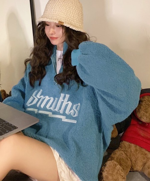 Miniministore（ミニミニストア）の「ボアトレーナー フロントジップ 韓国風 フリース（スウェット・レディース・アイボリー/ブルー/ブラック/モカ・フリー）」の20枚目の写真