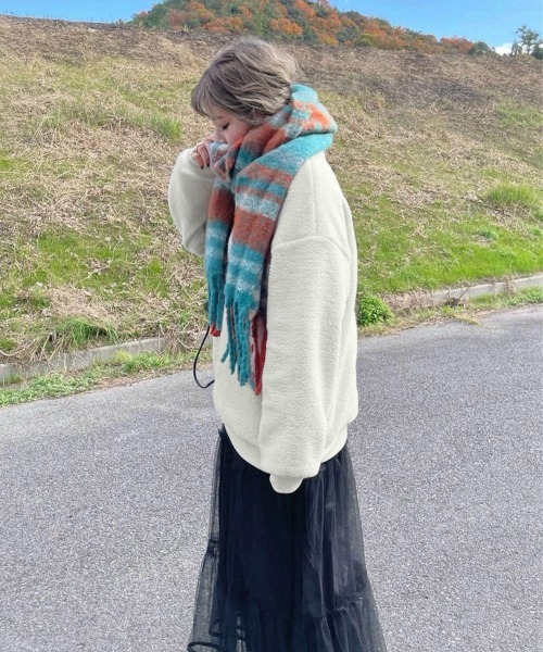 Miniministore（ミニミニストア）の「ボアトレーナー フロントジップ 韓国風 フリース（スウェット・レディース・アイボリー/ブルー/ブラック/モカ・フリー）」の6枚目の写真