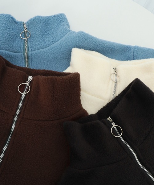 Miniministore（ミニミニストア）の「ボアトレーナー フロントジップ 韓国風 フリース（スウェット・レディース・アイボリー/ブルー/ブラック/モカ・フリー）」の8枚目の写真