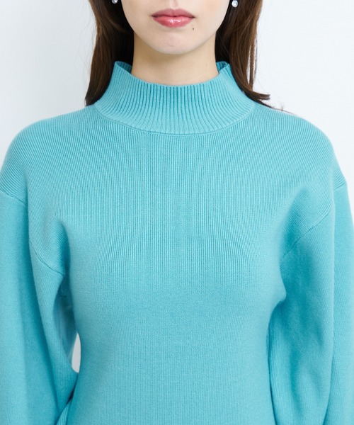 セール】ウォッシャブルハイネック長袖ニットミニワンピース