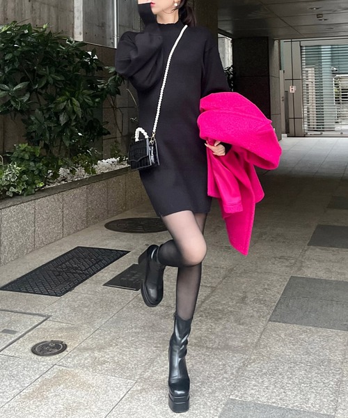 ROYAL PARTY（ロイヤルパーティー）の「ウォッシャブルハイネック長袖ニットミニワンピース（ワンピース・レディース・ブルー/パープル/ブラック/ベージュ/マルチ・FREE）」の8枚目の写真