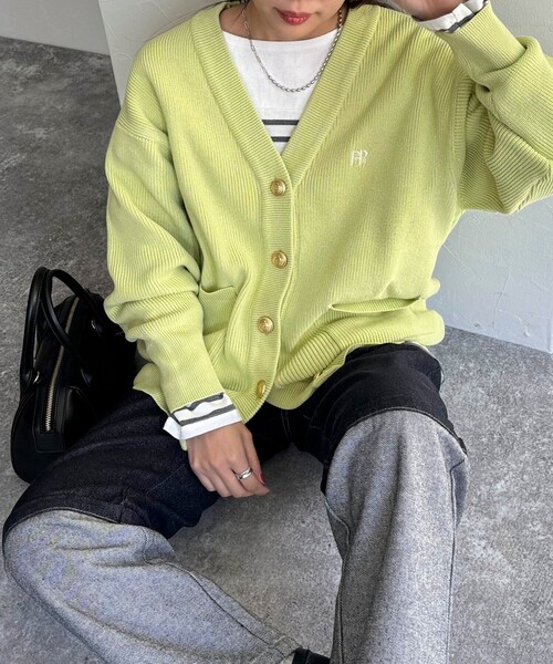 fredy emue（フレディエミュ）の「FR刺繍ミディ片畦カーディガン（カーディガン/ボレロ・レディース・ライトグリーン/ピンク/グレー/ライトベージュ・38）」の4枚目の写真