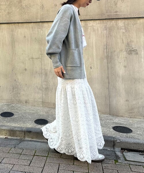 fredy emue（フレディエミュ）の「FR刺繍ミディ片畦カーディガン（カーディガン/ボレロ・レディース・ライトグリーン/ピンク/グレー/ライトベージュ・38）」の21枚目の写真