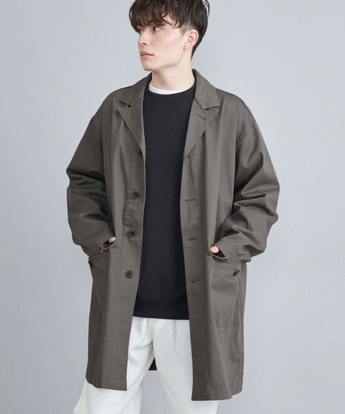 coen（コーエン）の「ショップコート（ステンカラーコート・メンズ・ダークグレー/コバルトブルー/ネイビー/オフホワイト・S/M/L）」の3枚目の写真