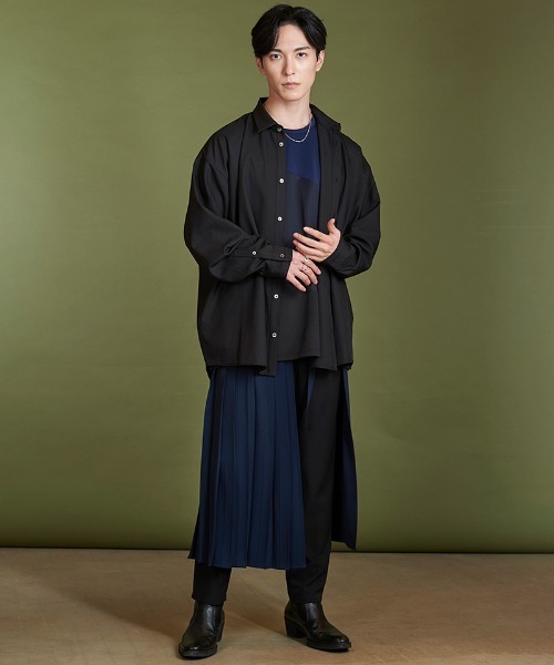 NO ID.(ノーアイディ)の「mp12055- プリーツラップスカート(スカート・メンズ・ブラック/グレー/ネイビー・ONE SIZE)」の13枚目の写真
