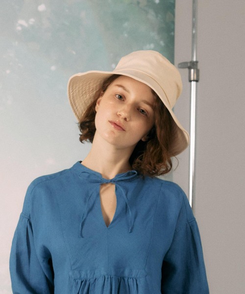 SMELLY（スメリー）の「コットンツイルワイドハット（ハット・レディース・ブラック/アイボリー・-）」の4枚目の写真