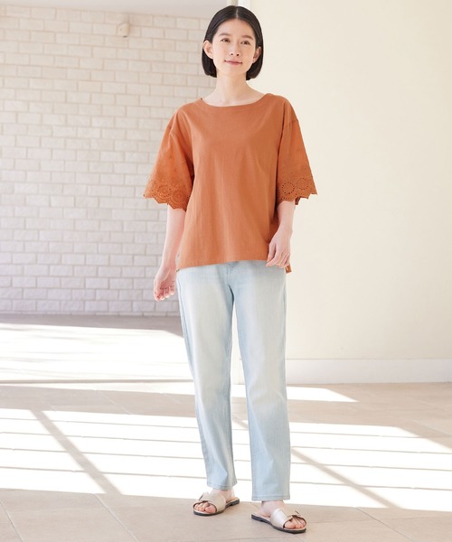 Viola e Viola(ヴィオラエヴィオラ)の「綿100% 袖レース切替Tシャツ(Tシャツ/カットソー・レディース・オレンジ/ホワイト/ブラック・LL/M/L/3L)」の12枚目の写真
