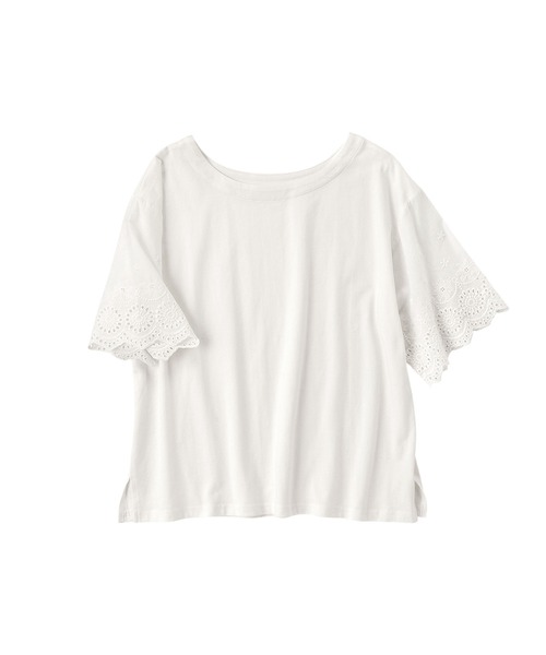 Viola e Viola(ヴィオラエヴィオラ)の「綿100% 袖レース切替Tシャツ(Tシャツ/カットソー・レディース・オレンジ/ホワイト/ブラック・LL/M/L/3L)」の10枚目の写真