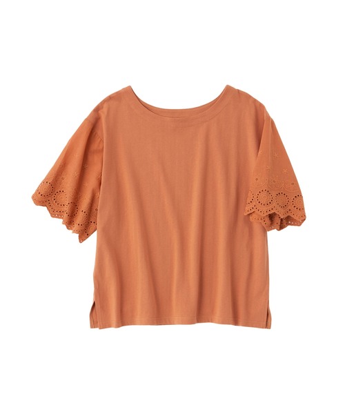 Viola e Viola(ヴィオラエヴィオラ)の「綿100% 袖レース切替Tシャツ(Tシャツ/カットソー・レディース・オレンジ/ホワイト/ブラック・LL/M/L/3L)」の6枚目の写真