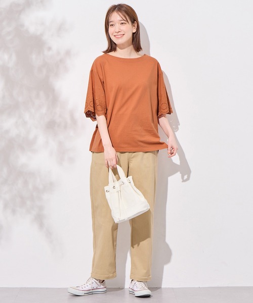Viola e Viola(ヴィオラエヴィオラ)の「綿100% 袖レース切替Tシャツ(Tシャツ/カットソー・レディース・オレンジ/ホワイト/ブラック・LL/M/L/3L)」の19枚目の写真