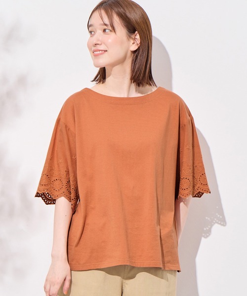 Viola e Viola(ヴィオラエヴィオラ)の「綿100% 袖レース切替Tシャツ(Tシャツ/カットソー・レディース・オレンジ/ホワイト/ブラック・LL/M/L/3L)」の20枚目の写真