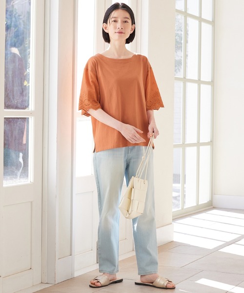 Viola e Viola(ヴィオラエヴィオラ)の「綿100% 袖レース切替Tシャツ(Tシャツ/カットソー・レディース・オレンジ/ホワイト/ブラック・LL/M/L/3L)」の21枚目の写真