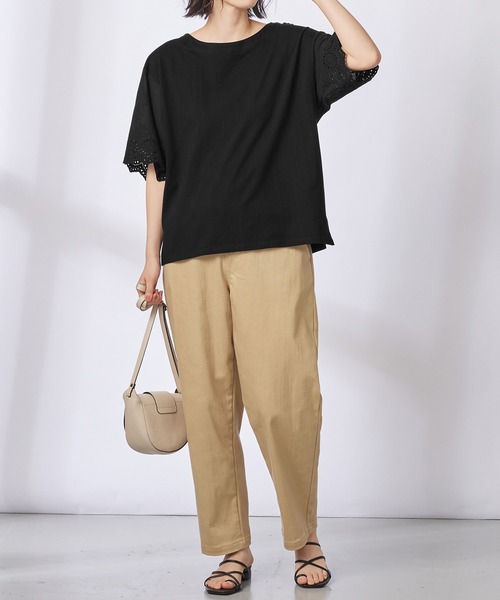 Viola e Viola(ヴィオラエヴィオラ)の「綿100% 袖レース切替Tシャツ(Tシャツ/カットソー・レディース・オレンジ/ホワイト/ブラック・LL/M/L/3L)」の22枚目の写真