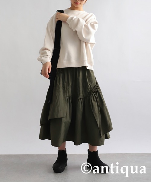 antiqua（アンティカ）の「ギャザースカート（スカート・キッズ・カーキ/ブラック・160/150/140）」の8枚目の写真
