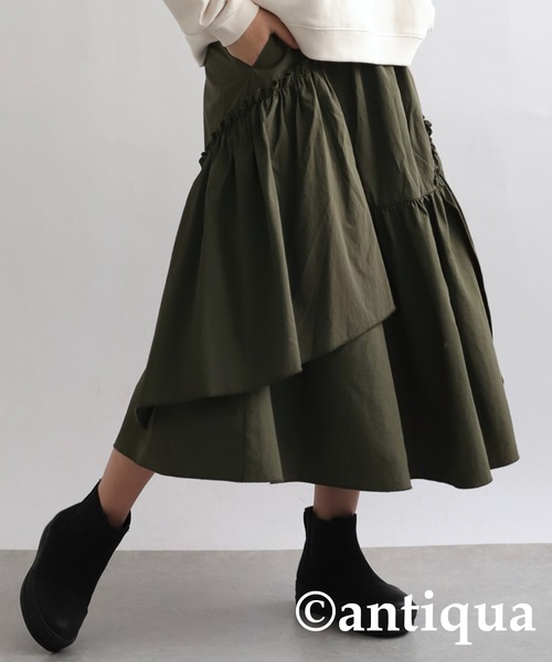 antiqua（アンティカ）の「ギャザースカート（スカート・キッズ・カーキ/ブラック・160/150/140）」の9枚目の写真