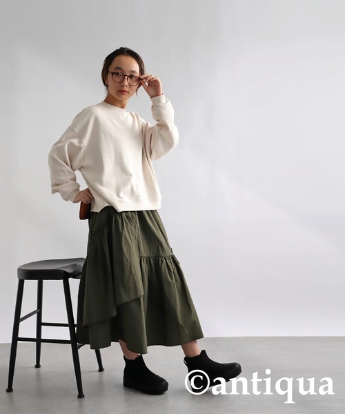 antiqua（アンティカ）の「ギャザースカート（スカート・キッズ・カーキ/ブラック・160/150/140）」の10枚目の写真