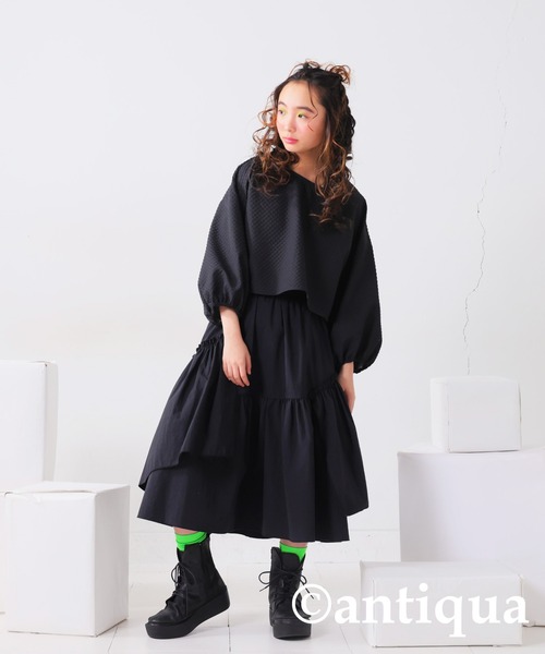 antiqua（アンティカ）の「ギャザースカート（スカート・キッズ・カーキ/ブラック・160/150/140）」の4枚目の写真
