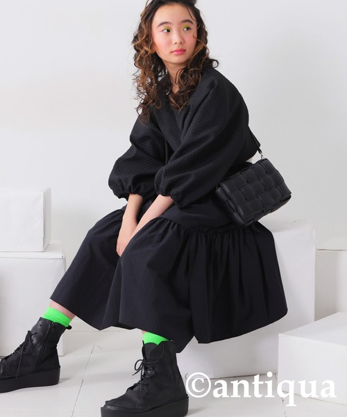 antiqua（アンティカ）の「ギャザースカート（スカート・キッズ・カーキ/ブラック・160/150/140）」の5枚目の写真