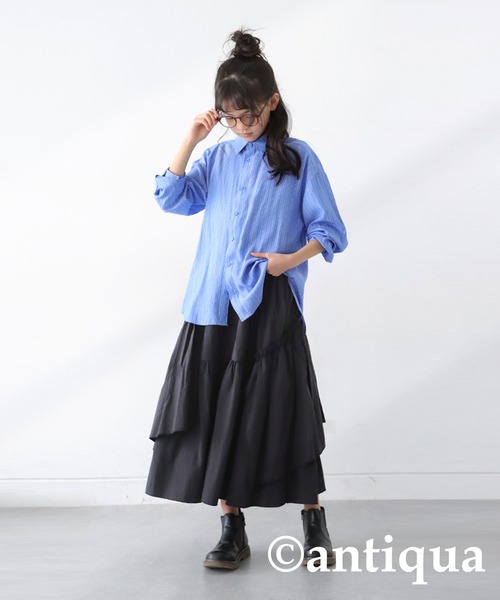 antiqua（アンティカ）の「ギャザースカート（スカート・キッズ・カーキ/ブラック・160/150/140）」の6枚目の写真