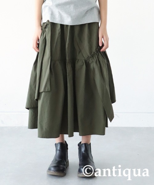antiqua（アンティカ）の「ギャザースカート（スカート・キッズ・カーキ/ブラック・160/150/140）」の15枚目の写真