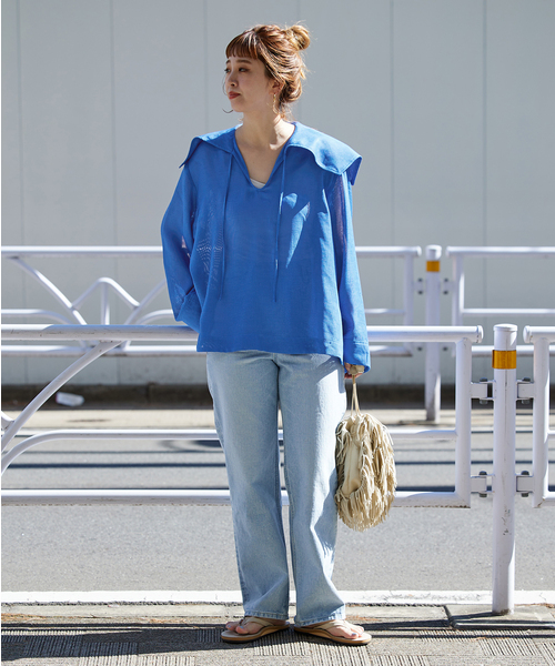B.C STOCK（ベーセーストック）の「レノメッシュセイラートップス（シャツ/ブラウス・レディース・ブルー系その他/ホワイト・FREE）」の11枚目の写真