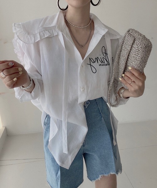 フリル ケープ付き マルチウェイ ロングスリーブシャツ ワンポイント ロゴ(シャツ/ブラウス)|BENDER TOKYO(ベンダートウキョウ)