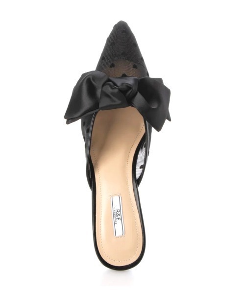 R&E（アールアンドイー）の「【24SS新作】【R&E】リボン付きドットチュールミュールパンプス（パンプス・レディース・アイボリー/ブラック・M/L/S）」の4枚目の写真