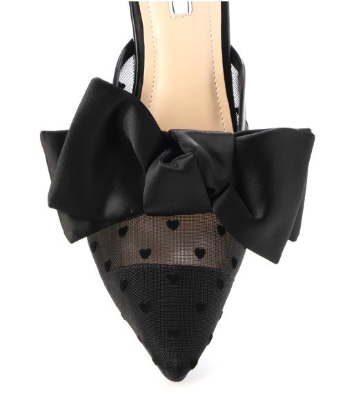 R&E（アールアンドイー）の「【24SS新作】【R&E】リボン付きドットチュールミュールパンプス（パンプス・レディース・アイボリー/ブラック・M/L/S）」の6枚目の写真