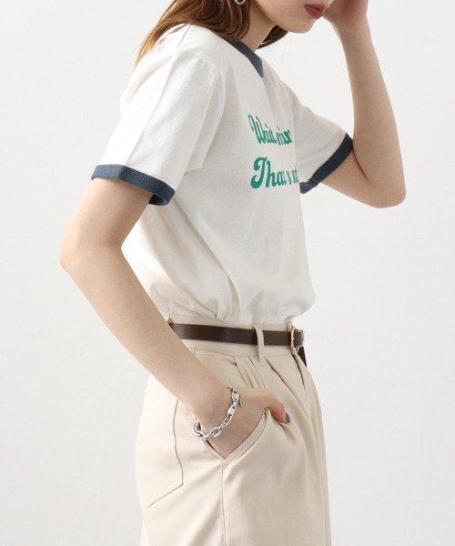 spiritoso(スピリトーゾ)の「spiritoso WAIT A MINUTEイチゴプリント リンガーTシャツ(Tシャツ/カットソー・レディース・グリーン/ネイビー/ブラック・F)」の8枚目の写真