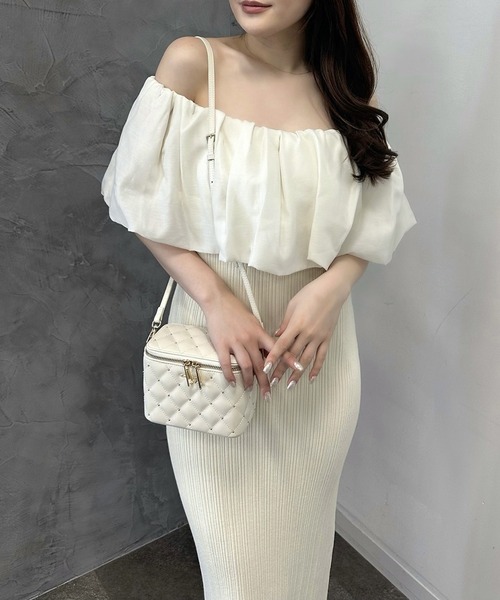 エイミーゴルフEIMYGOLFプランプモノグラム上品ニットワンピースオフホワイト エイミーゴルフEIMYGOLFプランプモノグラム上品ニットワンピース