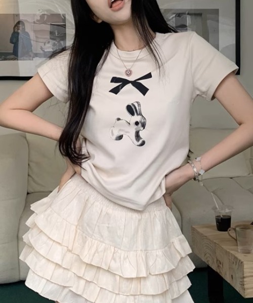 tシャツ A'GEM/9 × .kom 「.KOM/ドットケーオーエム」 フリルリボンTEE レディース KOM tシャツ A'GEM/9 × .kom 「.KOM/ドットケーオーエム
