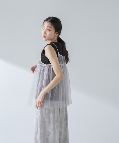 NANO universe（ナノユニバース）の「チュールキャミソールビスチェ（キャミソール・レディース・ブラック/ライトベージュ/グレー・FREE）」の22枚目の写真