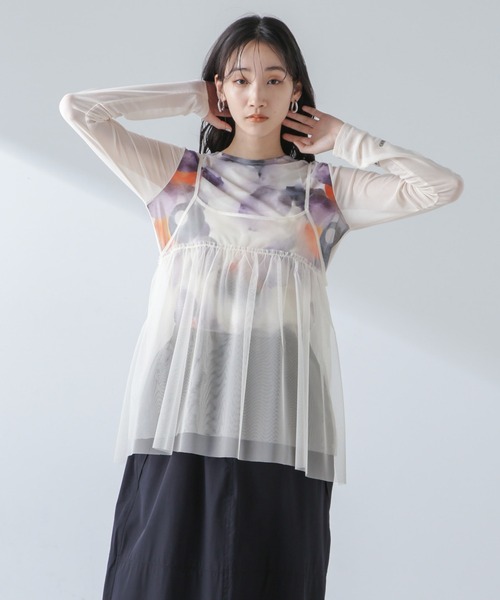 NANO universe（ナノユニバース）の「チュールキャミソールビスチェ（キャミソール・レディース・ブラック/ライトベージュ/グレー・FREE）」の16枚目の写真