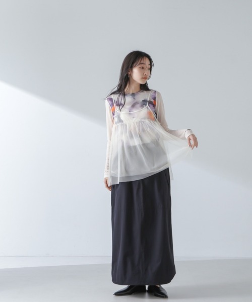 NANO universe（ナノユニバース）の「チュールキャミソールビスチェ（キャミソール・レディース・ブラック/ライトベージュ/グレー・FREE）」の12枚目の写真