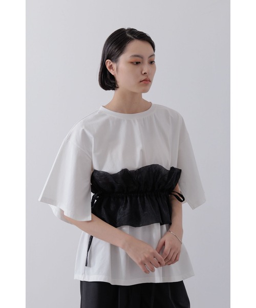 Limue(リミュ)の「オーガンジービスチェカットソー(Tシャツ/カットソー・レディース・ホワイト/ブラック・FREE)」の2枚目の写真