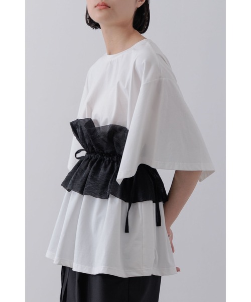 Limue(リミュ)の「オーガンジービスチェカットソー(Tシャツ/カットソー・レディース・ホワイト/ブラック・FREE)」の12枚目の写真