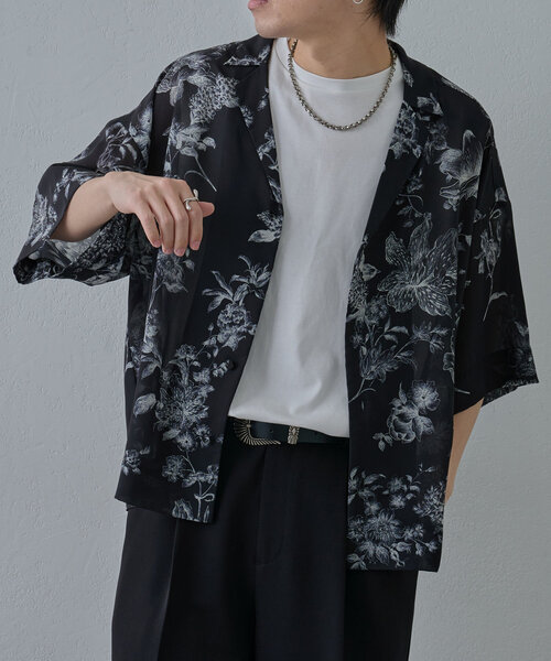 COLONY 2139（コロニートゥーワンスリーナイン）の「ボタニカル柄半袖シャツ（シャツ/ブラウス・メンズ・ベージュ/ブラック・LARGE/MEDIUM）」の9枚目の写真