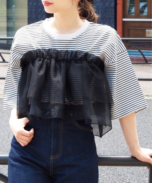 tiptop(ティップトップ)の「BIGTシャツ×フリルベルトセット(Tシャツ/カットソー・レディース・ブラック系その他/サックスブルー/ピンク/ホワイト系その他/オフホワイト・FREE)」の3枚目の写真