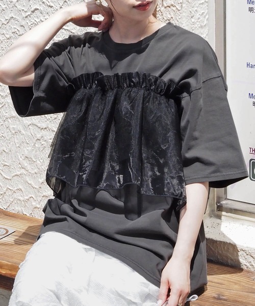 tiptop(ティップトップ)の「BIGTシャツ×フリルベルトセット(Tシャツ/カットソー・レディース・ブラック系その他/サックスブルー/ピンク/ホワイト系その他/オフホワイト・FREE)」の4枚目の写真