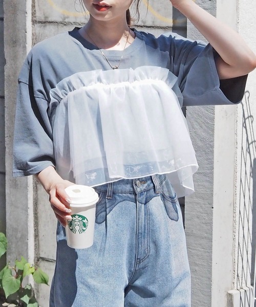 tiptop(ティップトップ)の「BIGTシャツ×フリルベルトセット(Tシャツ/カットソー・レディース・ブラック系その他/サックスブルー/ピンク/ホワイト系その他/オフホワイト・FREE)」の5枚目の写真