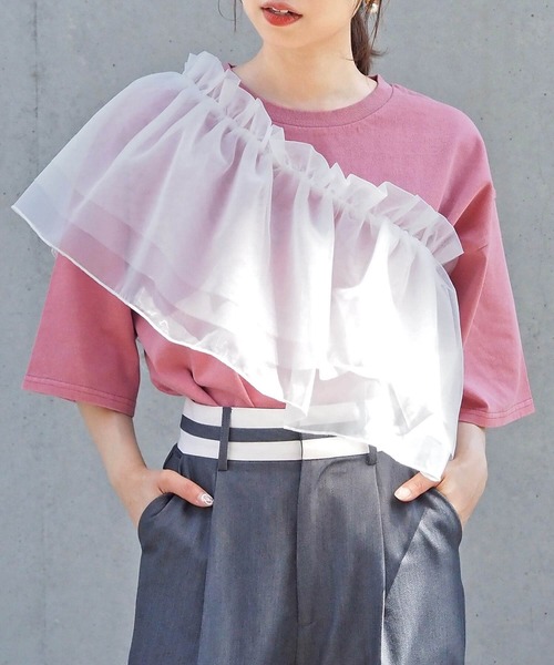 tiptop(ティップトップ)の「BIGTシャツ×フリルベルトセット(Tシャツ/カットソー・レディース・ブラック系その他/サックスブルー/ピンク/ホワイト系その他/オフホワイト・FREE)」の2枚目の写真