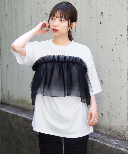 tiptop(ティップトップ)の「BIGTシャツ×フリルベルトセット(Tシャツ/カットソー・レディース・ブラック系その他/サックスブルー/ピンク/ホワイト系その他/オフホワイト・FREE)」の6枚目の写真