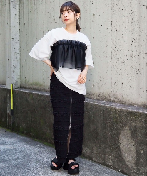 tiptop(ティップトップ)の「BIGTシャツ×フリルベルトセット(Tシャツ/カットソー・レディース・ブラック系その他/サックスブルー/ピンク/ホワイト系その他/オフホワイト・FREE)」の9枚目の写真