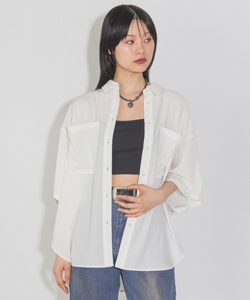 PAGEBOY(ページボーイ)の「ルーズ半袖シャツ(シャツ/ブラウス・レディース・オフホワイト/グレー/ブルー/ブラック・FREE)」の7枚目の写真